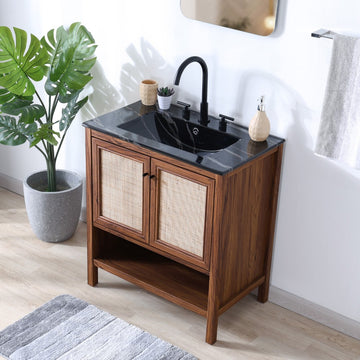 Jasper Rattan Modern Coastal 2-Shelf Bath Vanity Cabinet Only (Sink Basin Not Included)
